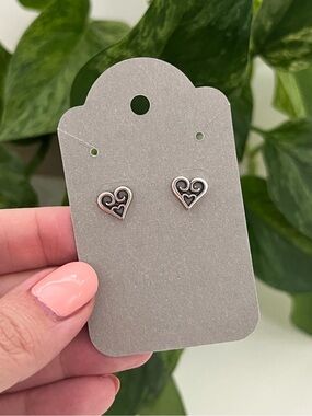 NEW Sterling Silver Filigree Heart Stud Earrings, 925